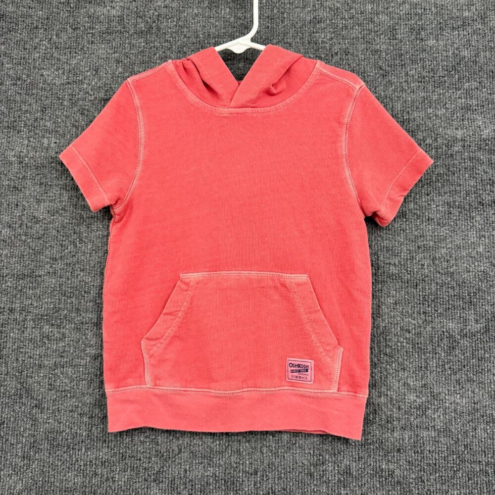 Oshkosh Boys Short Sleeve Hoodie Hooded Sweatshirt Sweatshirt Size 4T Red Cotton